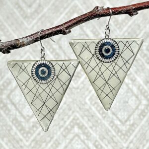 Hand-Drawn Geometric Earrings With Silver Coin Attachment