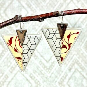 Hand-Drawn Geometric Earrings in Gold and Red